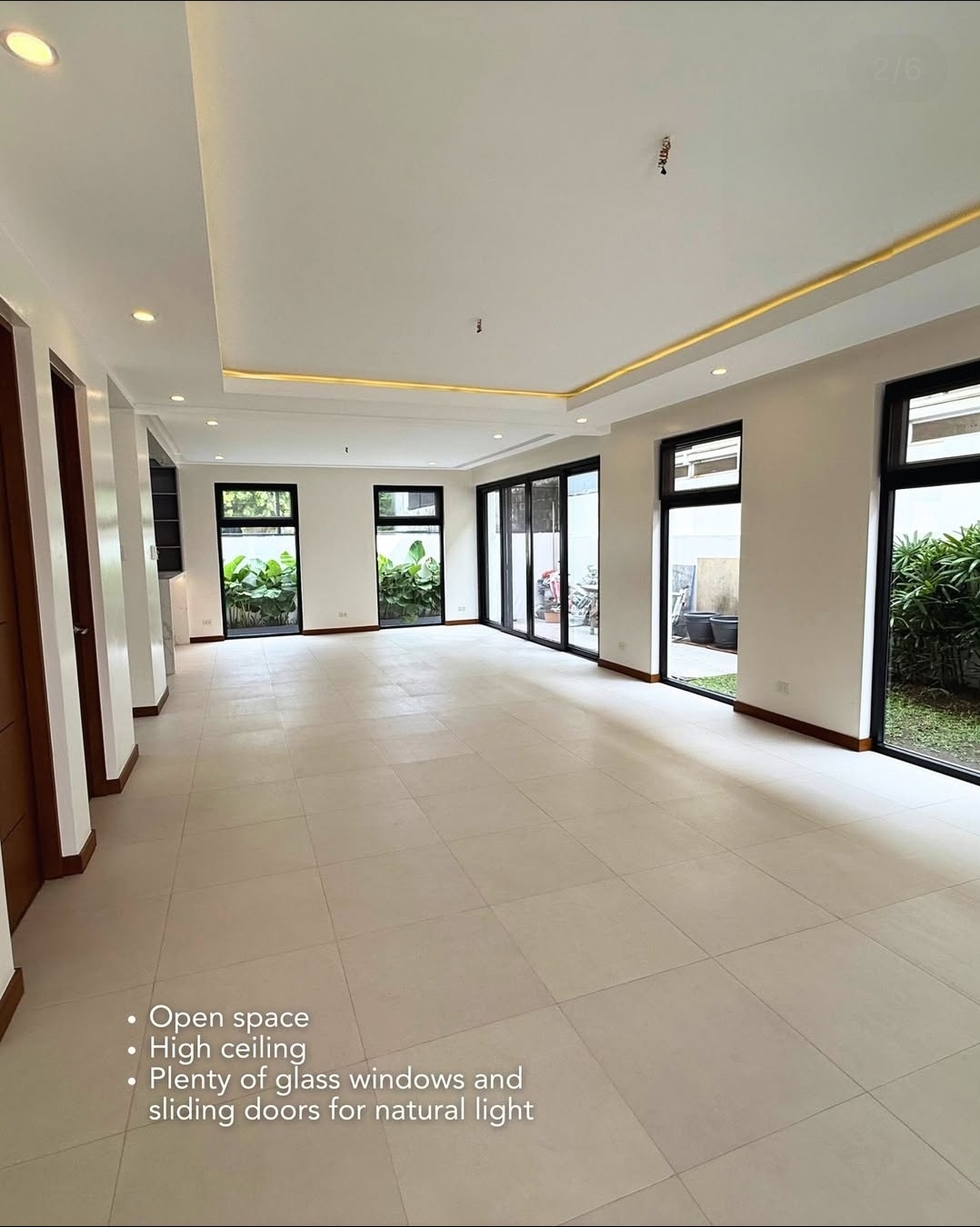 Spacious open living space with sliding glass doors