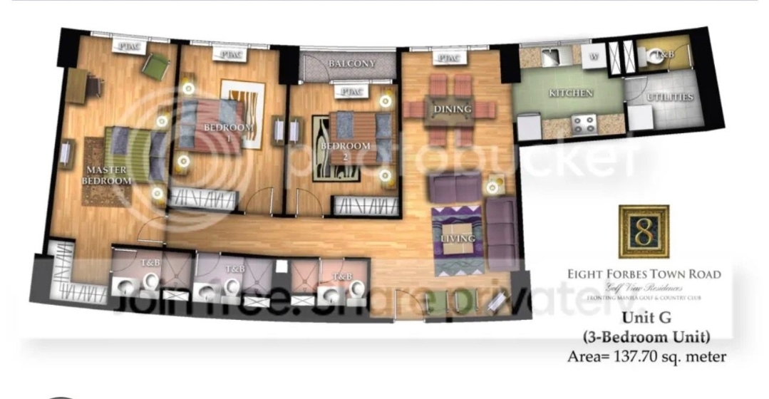 Eight Forbes Town Road Unit G 3-bedroom floor plan · 137.70 sqm