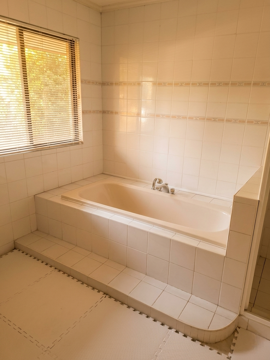 Bathroom with soaking tub and natural light
