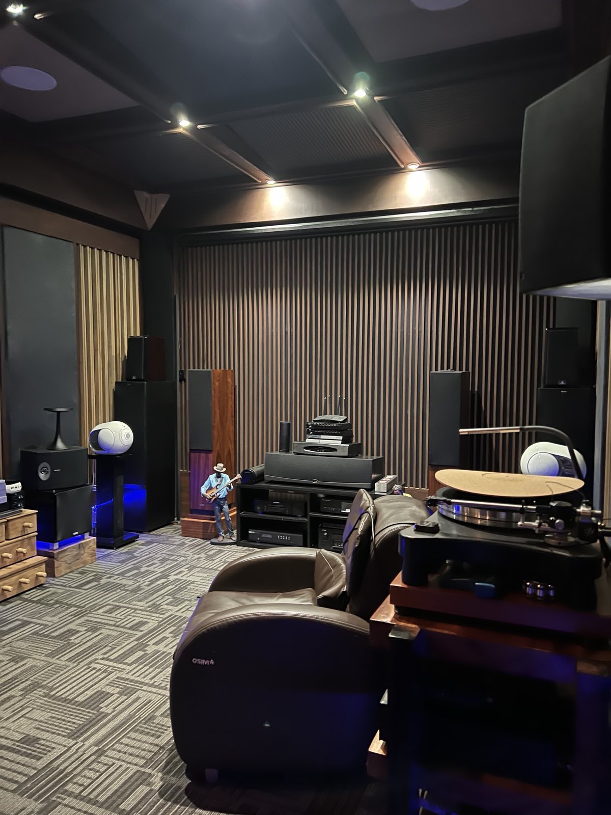 Ground-floor movie and listening room with acoustic treatment