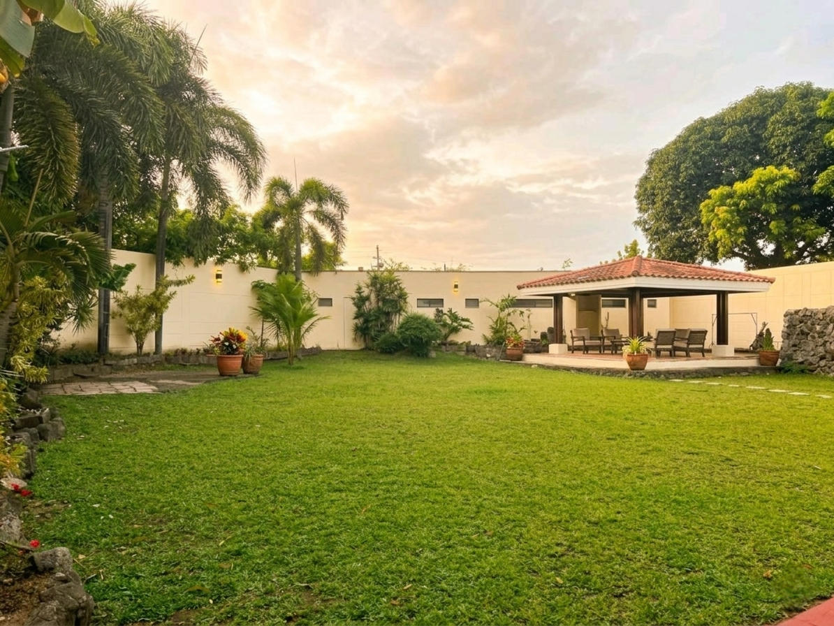 Landscaped garden with covered gazebo