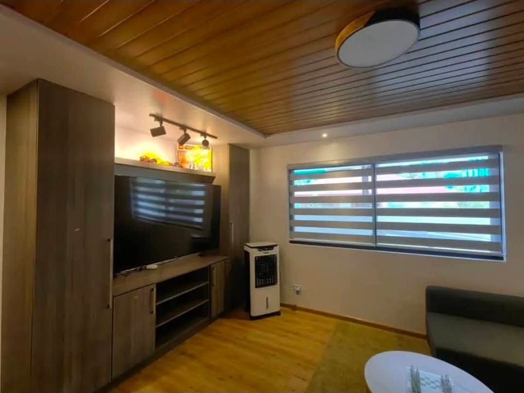 Ground-floor movie room with track lighting